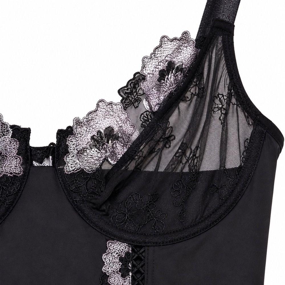 Pour Moi Provence Basque Corset Black Floral Lace Bustier Whimsy Goth 38DD - Picture 3 of 7